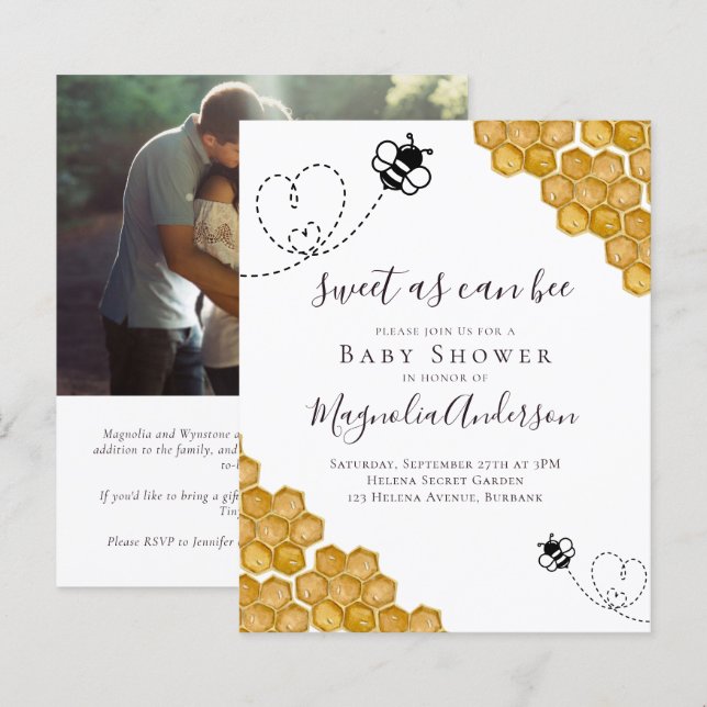Budget Sweet as Can Bee Baby shower Invitation (Devant / Derrière)
