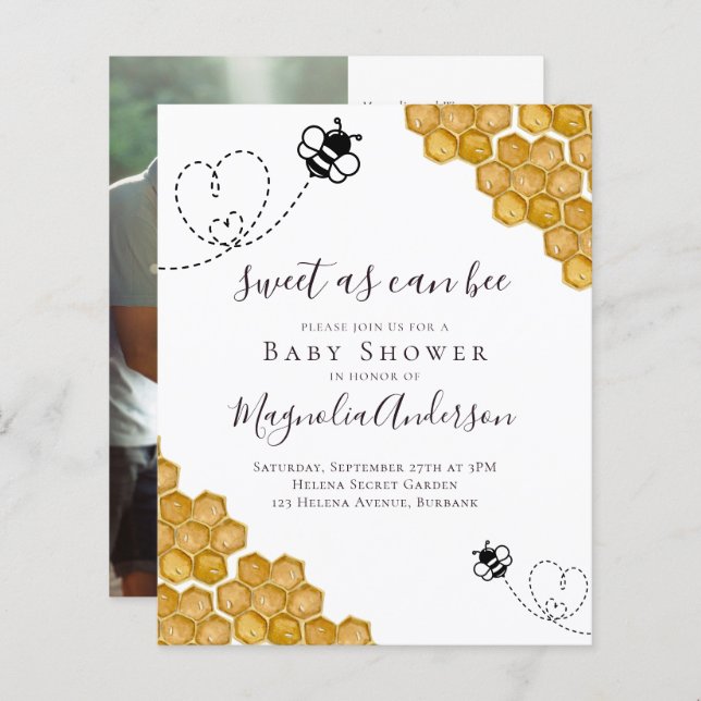 Budget Sweet as Can Bee Baby shower Invitation (Devant / Derrière)