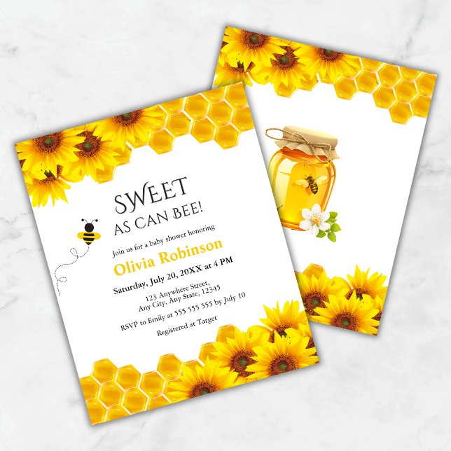 Budget Sweet as can Bee Honey Baby shower Invitati (Budget Yellow Honeycomb Sweet as can Bee Baby Shower Invitation  )