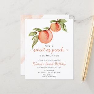 Budget Sweet as Peach Girl Anniversaire Invitation