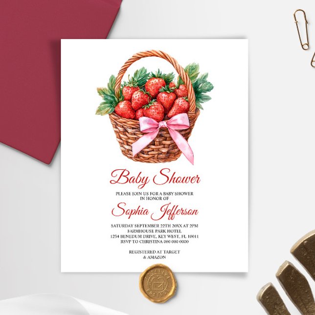 Budget Sweet Strawberry Baby Shower Invitation (Créateur téléchargé)