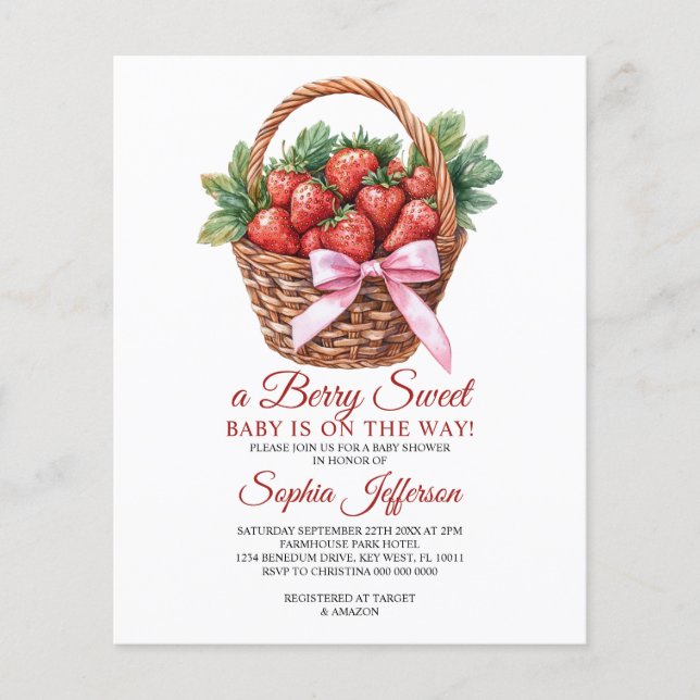 Budget Sweet Strawberry Baby Shower Invitation (Devant)