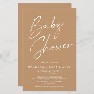 Budget Tan Earth Tones Simple Script Baby shower