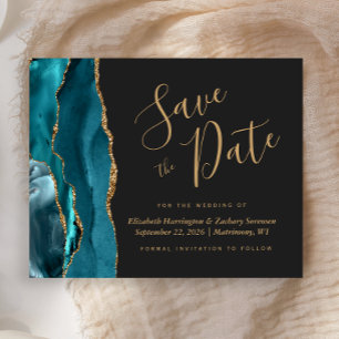 Budget Teal Blue Gold Agate Sombre Enregistrer la