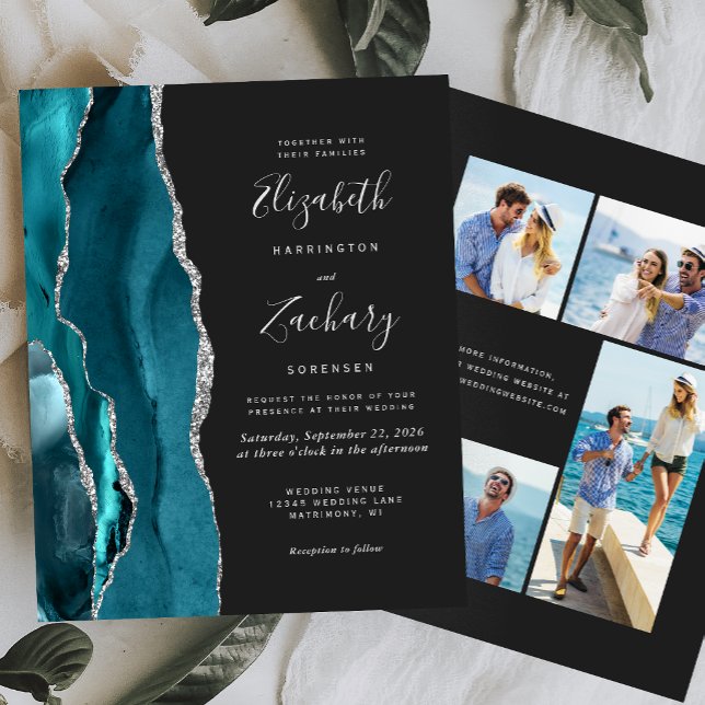 Budget Teal Silver Agate Dark 4-Photo Wedding (Créateur téléchargé)