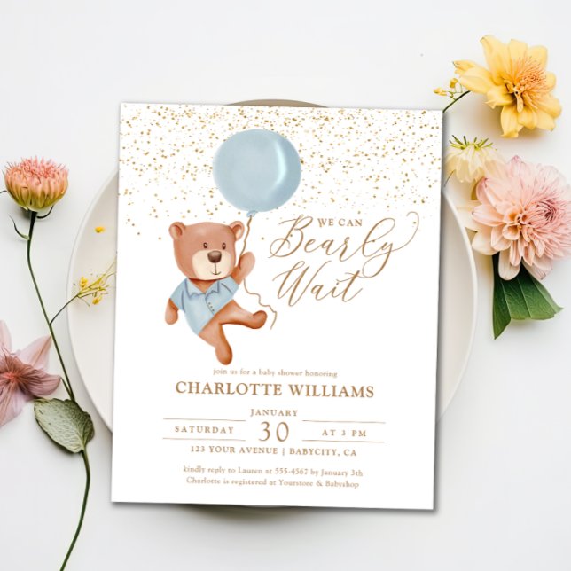 Budget Teddy Bear Boy Baby shower Invitation (Créateur téléchargé)