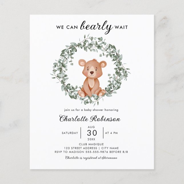 Budget Teddy Ours Vert Baby shower Invitation (Devant)