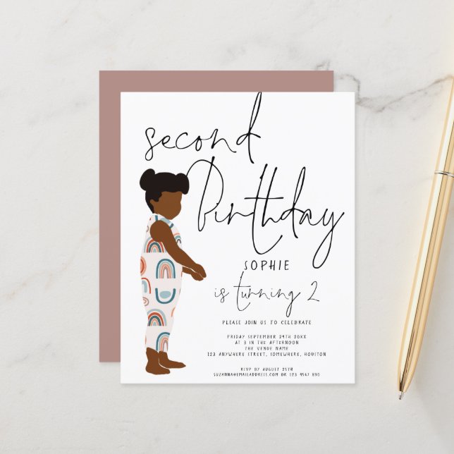 Budget tendance Script Girl 2e invitation annivers (Devant/Arrière en situation)