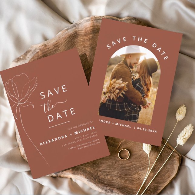 Budget Terracotta Boho Save the Date Photo (Créateur téléchargé)