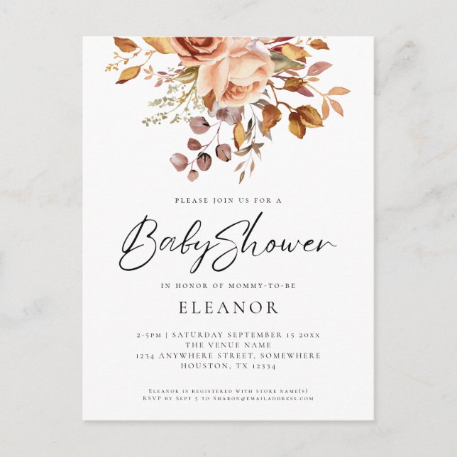 Budget Terracotta Florals Baby shower Invitation (Devant)