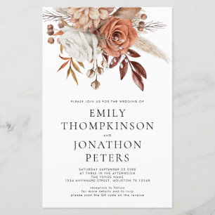 Budget Terracotta Florals Code Mariage Invitation