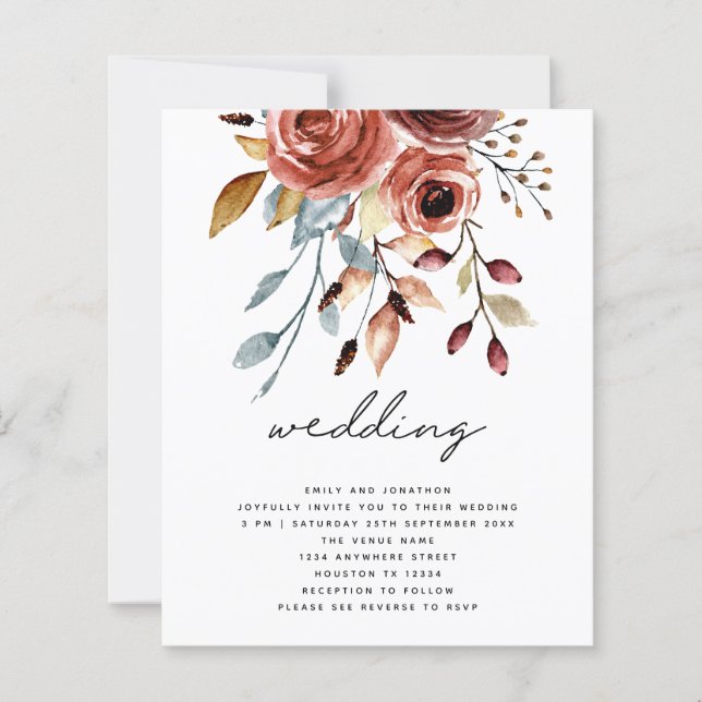 BUDGET Terracotta Florals QR Code Mariage Inviter (Devant)