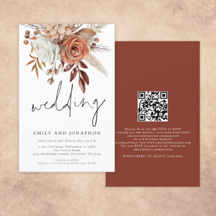 Budget Terracotta Florals Script Mariage Inviter