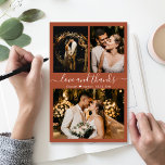 Budget Terracotta Mariage Collage Carte de remerci<br><div class="desc">Budget, Moderne, Terracotta Élégant Mariage Lettré à la main Trois Photo Collage Merci personnalisé abordable carte mince à petit budget. Modèle minimaliste mariage avec trois photos sur le devant et une photo sur le dos. Avec le texte "Amour et merci" dans une tourbillonnant police de script de calligraphie avec des...</div>