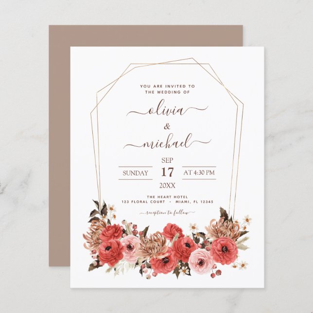 Budget Terracotta Mariage de automne Floral Automn (Devant / Derrière)