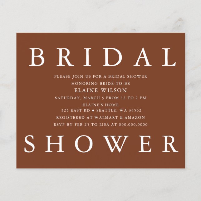 Budget Terracotta moderne nuptiale douche Invitati (Devant)