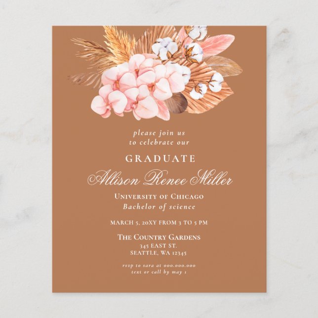 Budget Terracotta Pampas Graduation Invitation (Devant)
