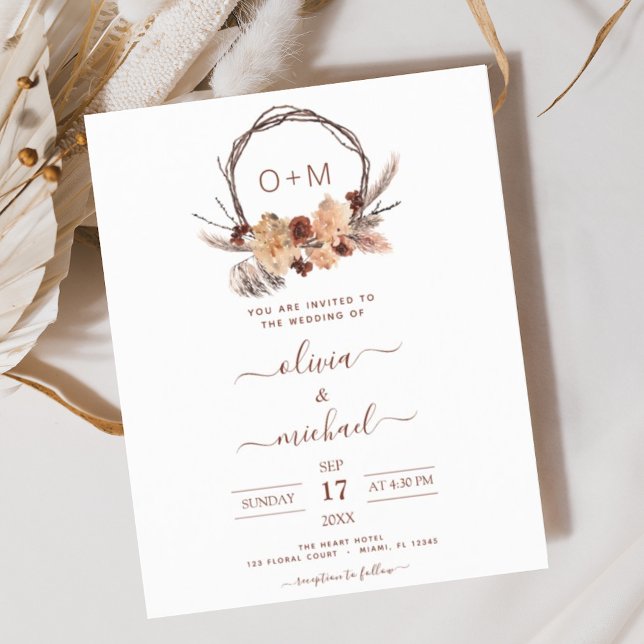 Budget Terracotta Pampas Grass Monogramme Mariage (Créateur téléchargé)
