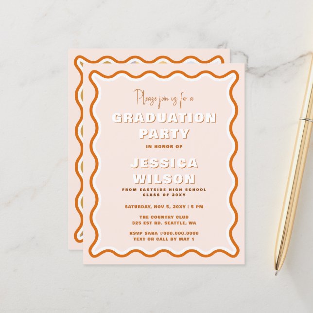Budget Terracotta Photo Graduation Invitation (Devant/Arrière en situation)