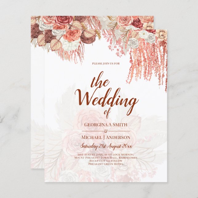 BUDGET Terracotta Rose Pampas Mariage floral Grass (Devant / Derrière)