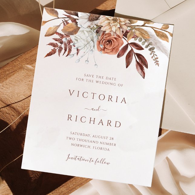 Budget Terracotta Rust Flowers Boho Fall Foliage (Créateur téléchargé)