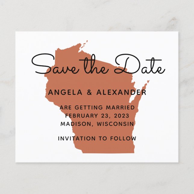 Budget Terre cuite Wisconsin Wedding Save The Date (Devant)