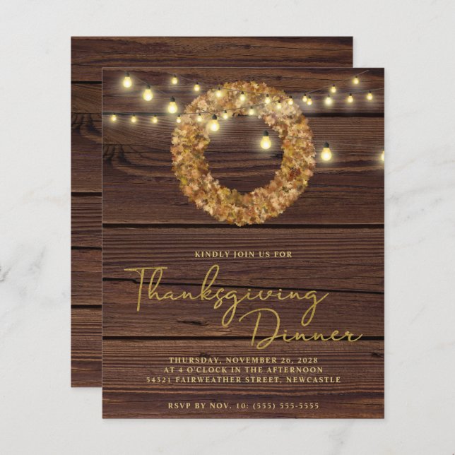Budget Thankgiving Wreath String Lights Wood (Devant / Derrière)