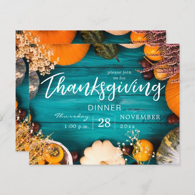 Budget Thanksgiving Diner Fête Citrouille bleu (Devant / Derrière)