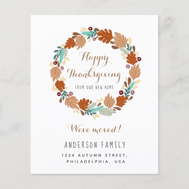 Budget Thanksgiving Wreath Moving Faire-part (Devant)