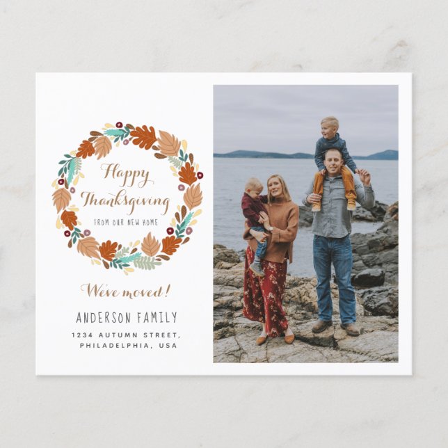 Budget Thanksgiving Wreath Moving Faire-part (Devant)