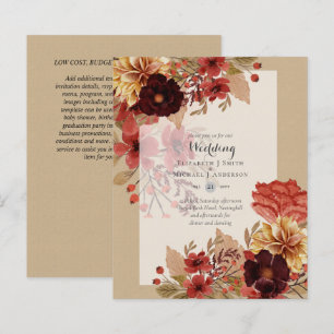 BUDGET TOMBE Floral Mariages Invitations - Dusky