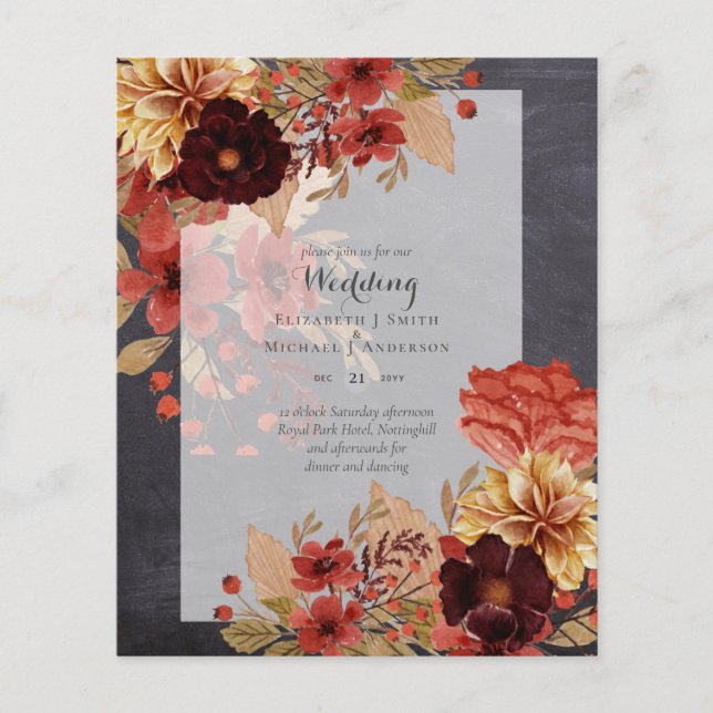 BUDGET TOMBE Floral Mariages Invitations - Dusky (Devant)