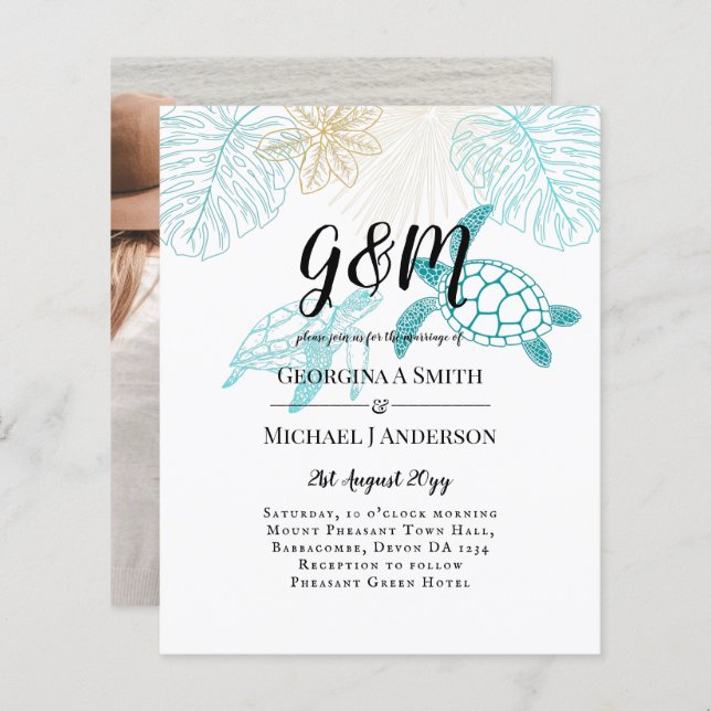 BUDGET Tortues de mer Mariage Moderne Line Art (Devant / Derrière)