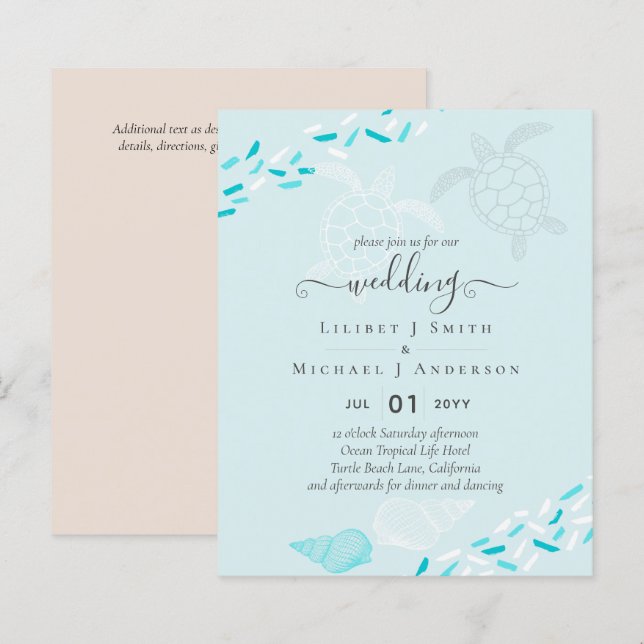 BUDGET Tortues de mer MARIAGE Plage Corail Sarcell (Devant / Derrière)