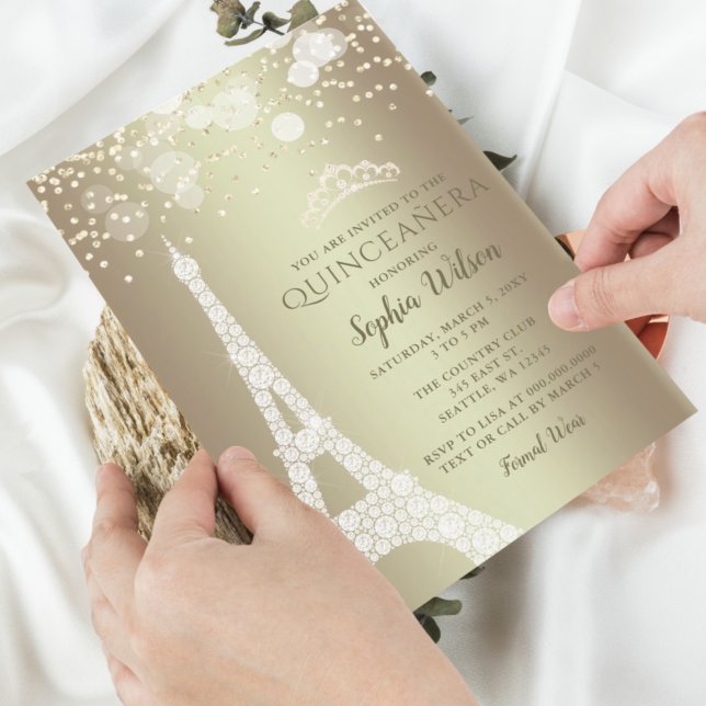 Budget Tour Eiffel Gold Quinceañera Invitation (Créateur téléchargé)