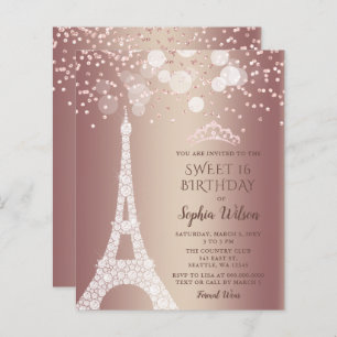 Budget Tour Eiffel Rose Gold Sweet 16 Invitation