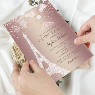 Budget Tour Eiffel Rose Quinceañera Invitation