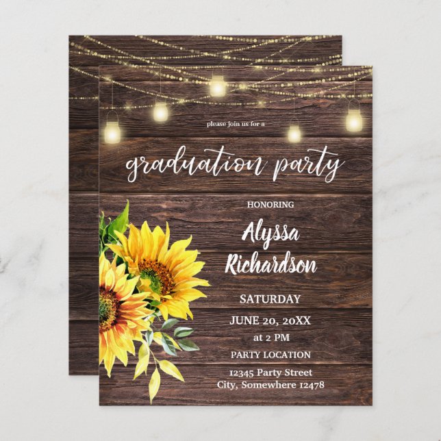 Budget Tournesol, bois et lumières Partie de gradu (Devant / Derrière)