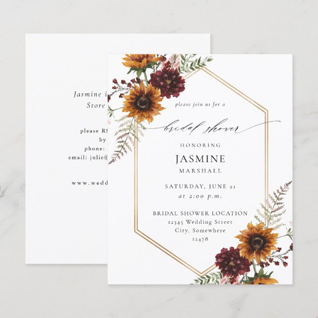 Budget Tournesol & Fête des mariées Florale Fleur  (Devant / Derrière)