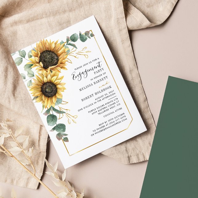 Budget Tournesol vert Invitation Fiançailles (Sunflower Eucalyptus Engagement Party Invitation)
