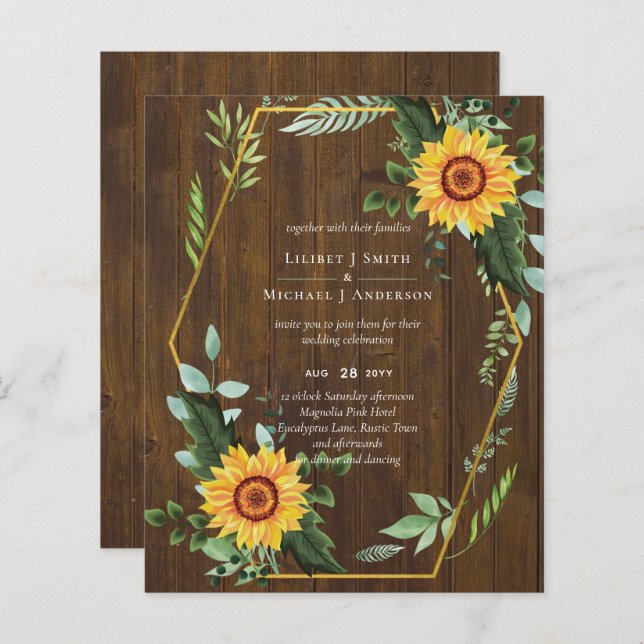 BUDGET Tournesols rustiques Vert Feuille Mariage (Devant / Derrière)