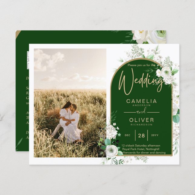 Budget Tout-en-1 Roses blanches Mariage vert Code  (Devant / Derrière)