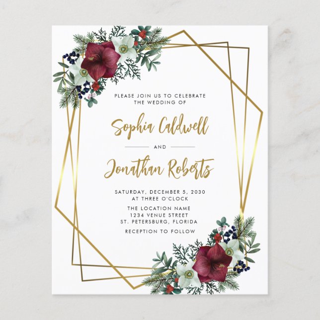 Budget Tout en un Amaryllis Mariage Invitation (Devant)