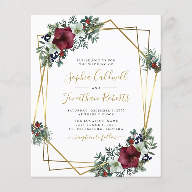 Budget Tout en un Amaryllis Pine Mariage Invitatio (Devant)