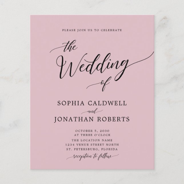 Budget tout en un Dusty Rose Faire-part de mariage (Devant)