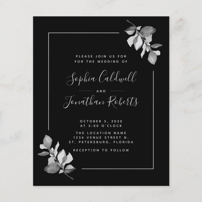 Budget tout en un Eucalyptus Black Wedding Invitat (Devant)