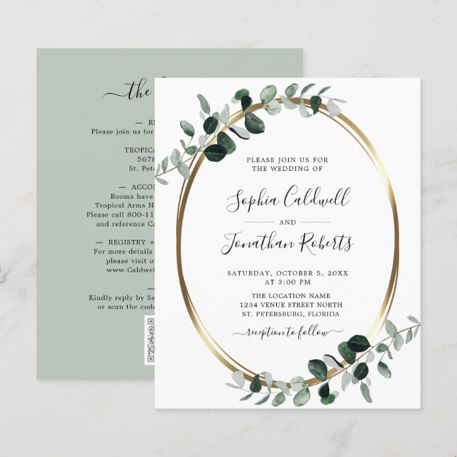 Budget Tout en un Eucalyptus Sage Mariage Invitati (Devant / Derrière)