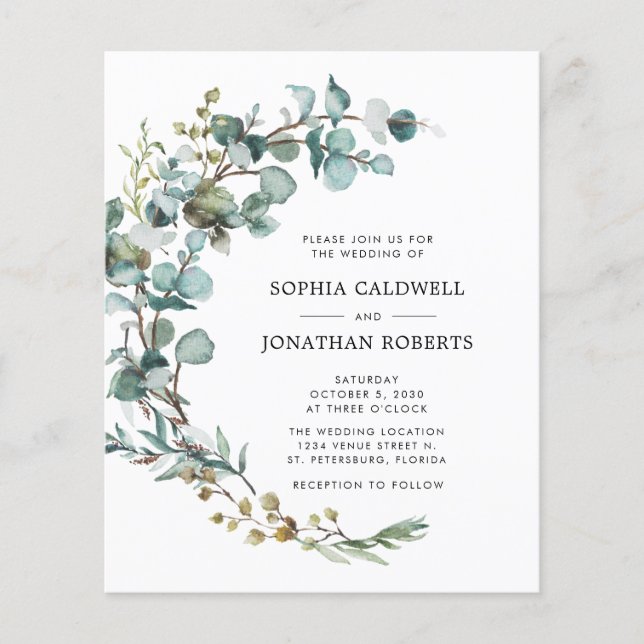 Budget tout en un Faire-part de mariage Eucalyptus (Devant)