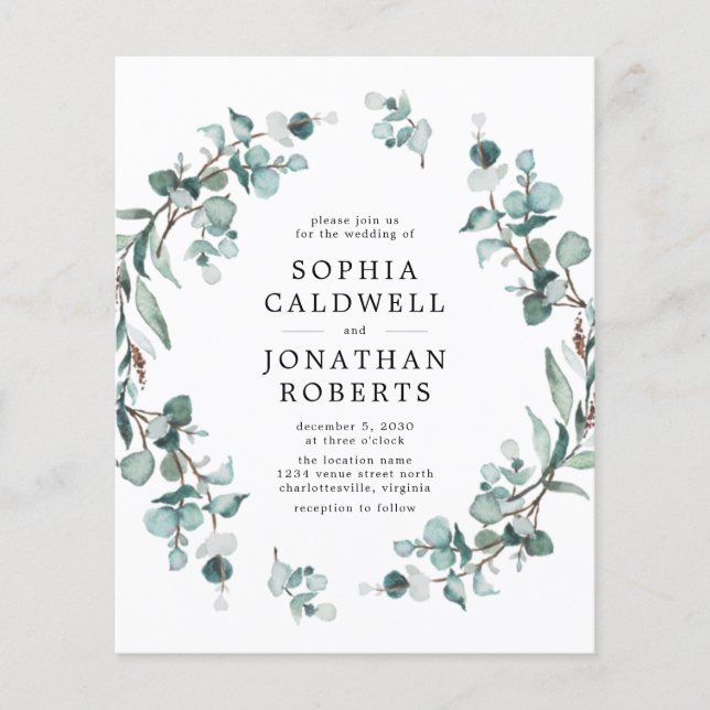 Budget tout en un Faire-part de mariage Eucalyptus (Devant)