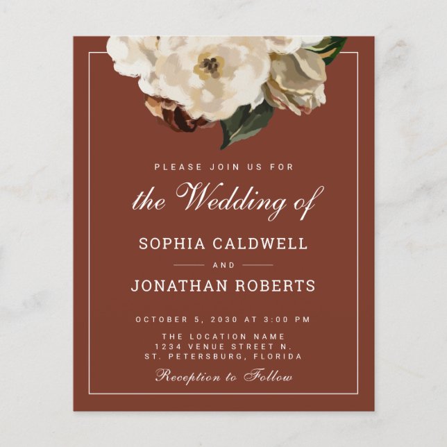 Budget Tout en un Floral Terracotta Mariage Invite (Devant)